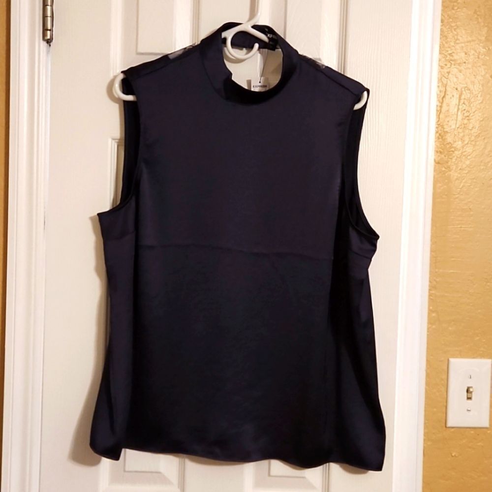 Black sleeveless blouse with V cutout in back by Express